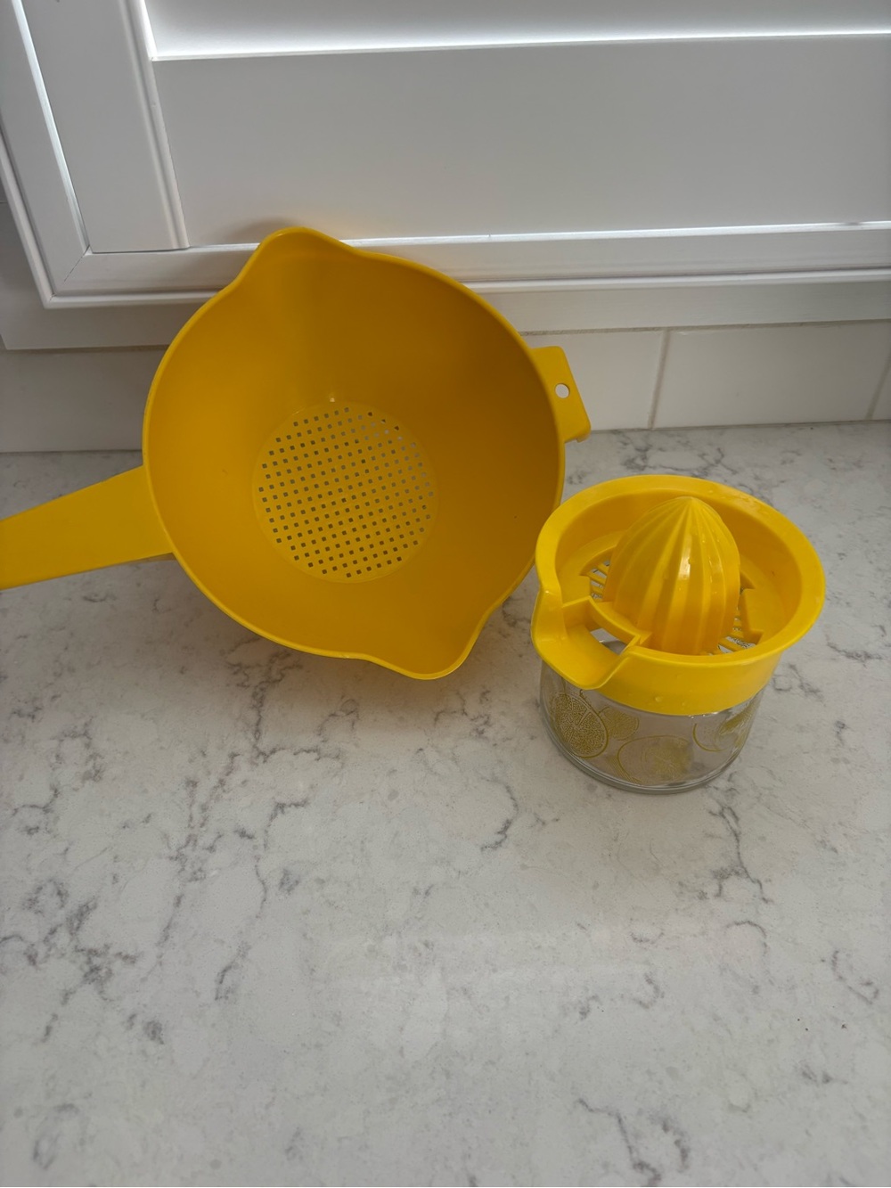 Bright Yellow Citrus Juicer and Tupperware Strainer Set -